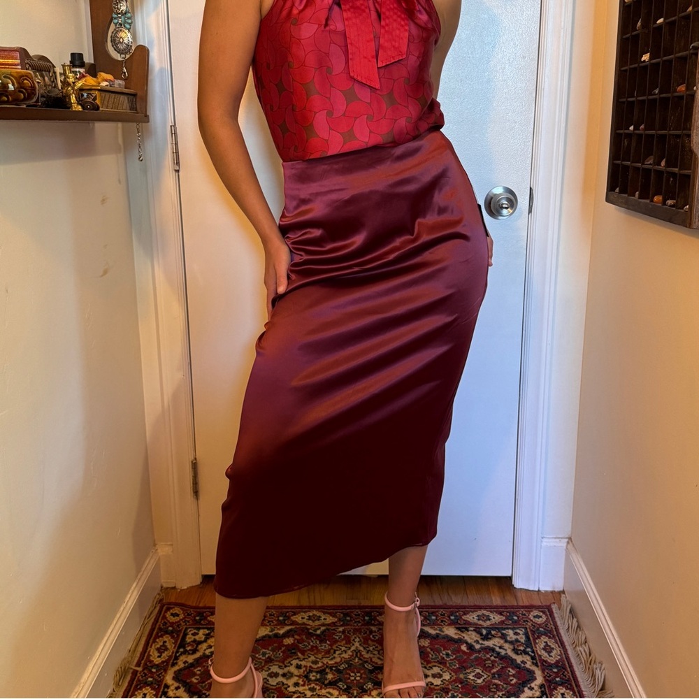 Lulus Burgundy Satin Skirt